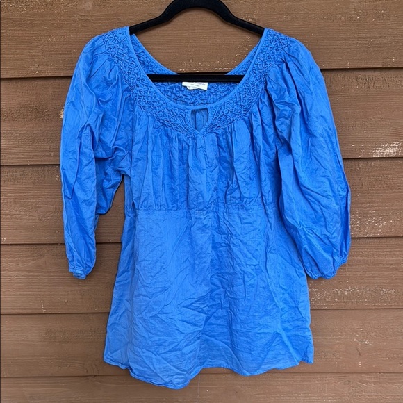Liz Lange Maternity Cotton Blue Peasant Blouse size large - Picture 1 of 4